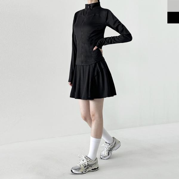 KWW 1007-1008 여자 슬림핏 집업 자켓 플레어 커버업 투인원 스커트 세트