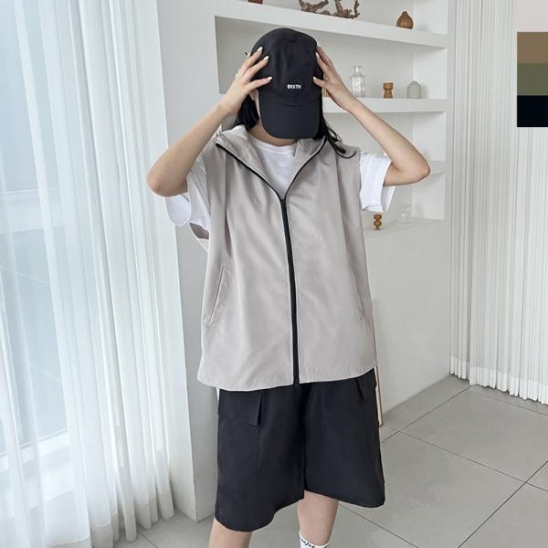 GSS SF1020W 여자 오버핏 고프코어 후드 바람막이 조끼