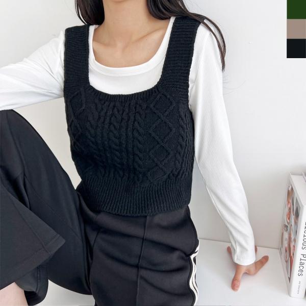 2L-PPT 1033 여자 꽈배기 스퀘어니트베스트