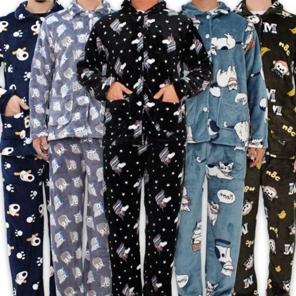 2023 신상 추가 남성 수면 잠옷 세트 극세사 겨울