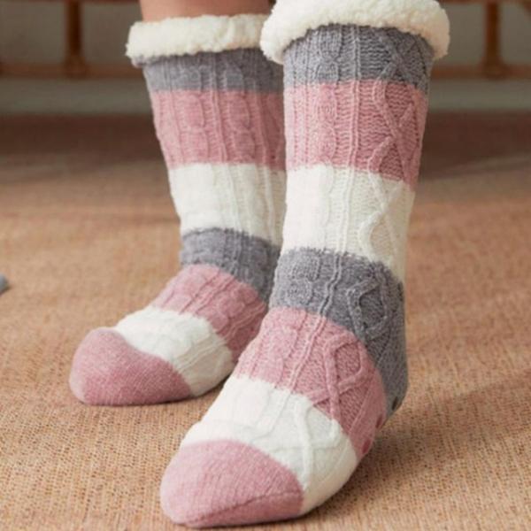 겨울 보온 따뜻 스트라이프 논슬립 여성 수면 롱 양말