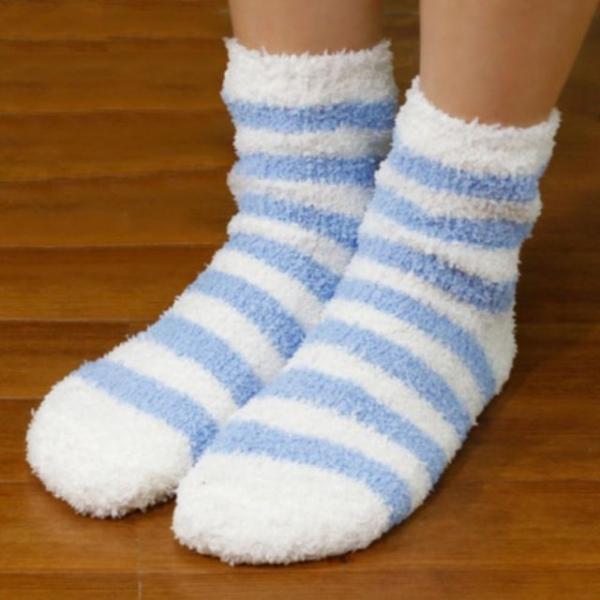 겨울 보들 소프트 스트라이프 여성 수면 양말 2개 색