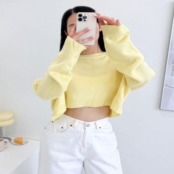 여성 5컬러 루즈핏 여리핏 라운드넥 크롭 니트 스웨터