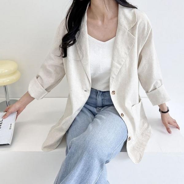 여성 2컬러 여름 오버핏 면 린넨자켓 캐주얼룩 출근룩