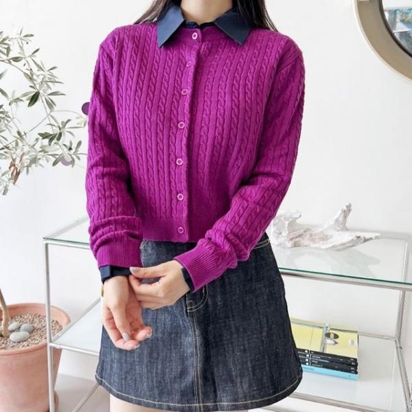 여성 5컬러 케이블 니트가디건 세미크롭 슬림핏가디건