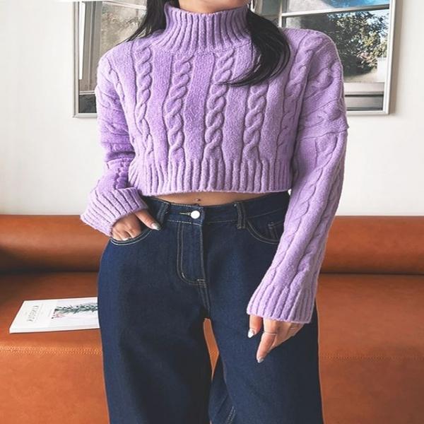 여성 5컬러 케이블 니트 꽈배기 목폴라 하이넥 스웨터
