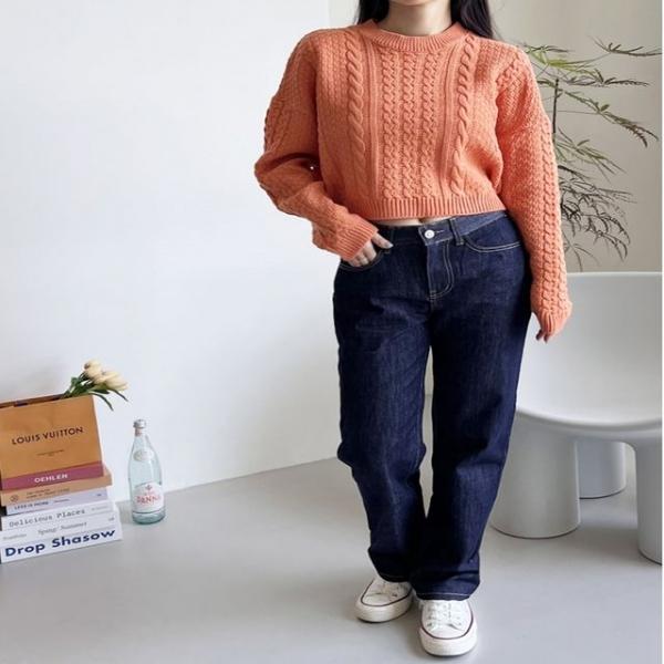 여성 3컬러 가을 겨울 러블리 루즈핏 세미크롭 니트티