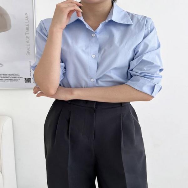 여성 4컬러 베이직 스탠다드핏 세미크롭 남방 셔츠