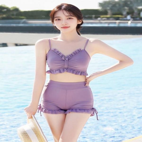 여성 여름 여리핏 레이어드 캡내장 비치웨어 3종세트
