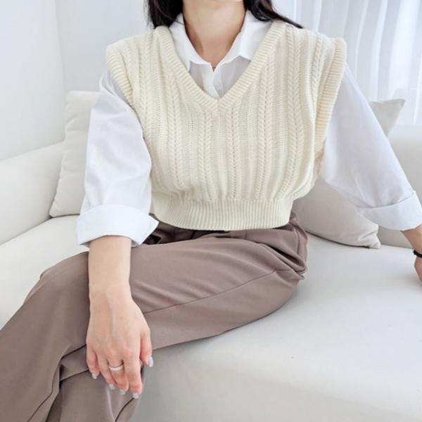 여성 4컬러 탄탄 브이넥 니트조끼 도톰 니트베스트