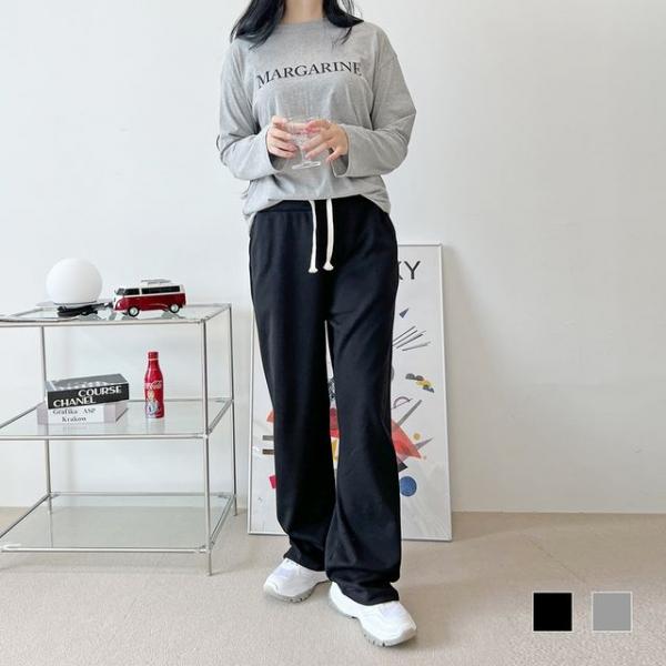 글로버 여자 무지 면 와이드 통바지