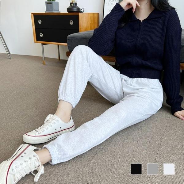 라이안 여자 무지 면 고무줄 조거 바지