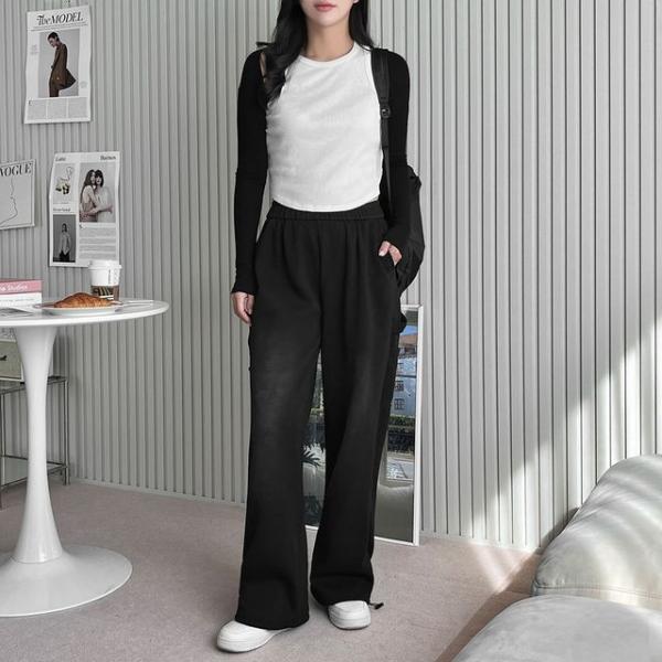 도프 워싱 여자 스트링 와이드팬츠