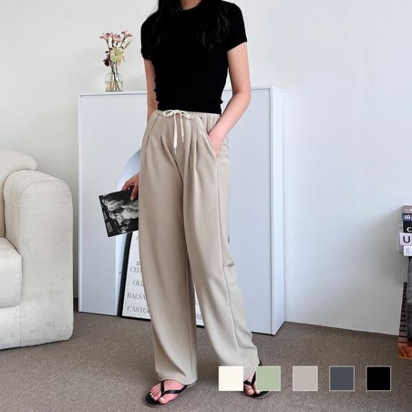 오프미 여자 투턱 와이드 팬츠