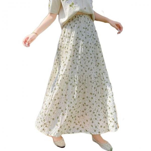 여성용 꽃무늬 밴딩 롱스커트 편안한 여름 스타일 패턴