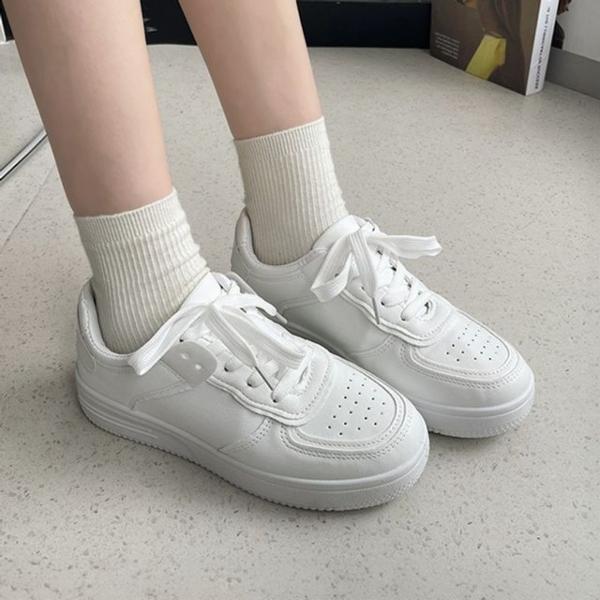 여성 베이직 화이트 단색 데일리 스니커즈