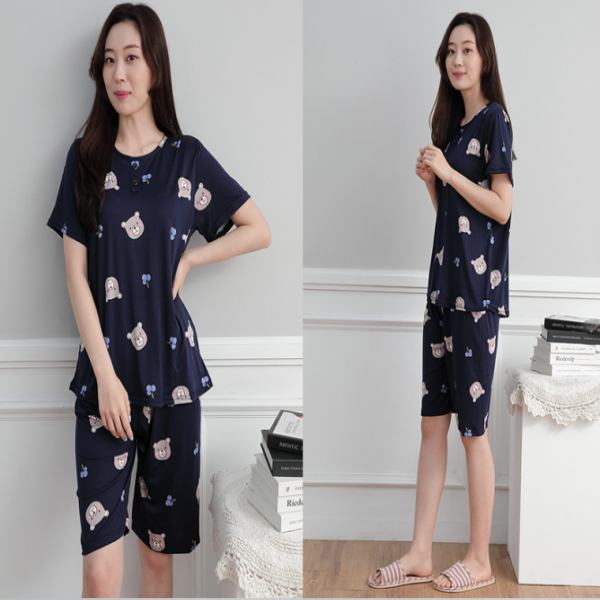 여성 반팔잠옷세트 곰돌이 주니어 피치원단 실내복 파자마 여름 홈웨어 중학생 성인 사이즈
