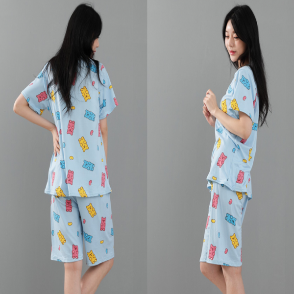 여성 반팔잠옷세트 캔디베어 주니어 피치원단 실내복 파자마 여름 중학생 성인 사이즈