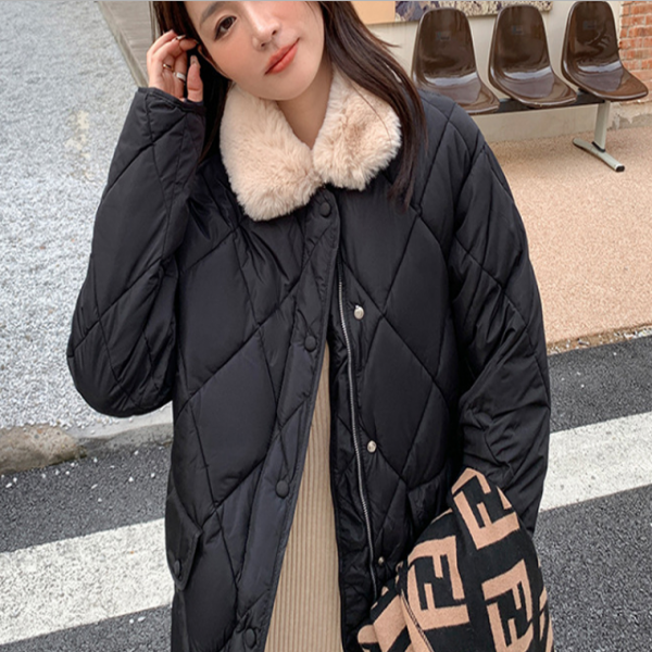 여성패딩점퍼 3컬러 44-66사이즈 카라융털 다이아 누빔패딩 자켓 사무실 출퇴근