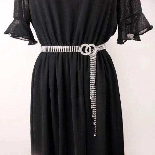 여성 큐빅 슬림벨트 원피스 체인 허리띠 장식 악세서리 포인트 패션벨트