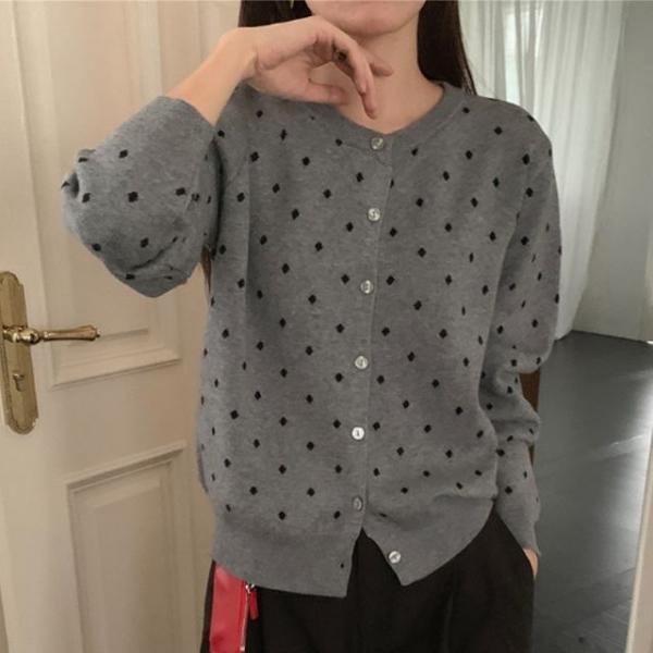 여성 버튼 도트 가디건 1P 간절기 데일리 얇은 아우터