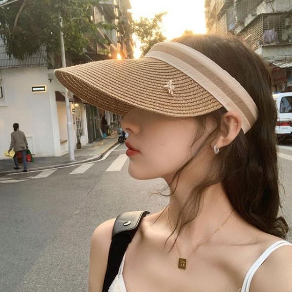 은창)글림 골드 데코 밀짚 선캡 썬캡 모자 여성