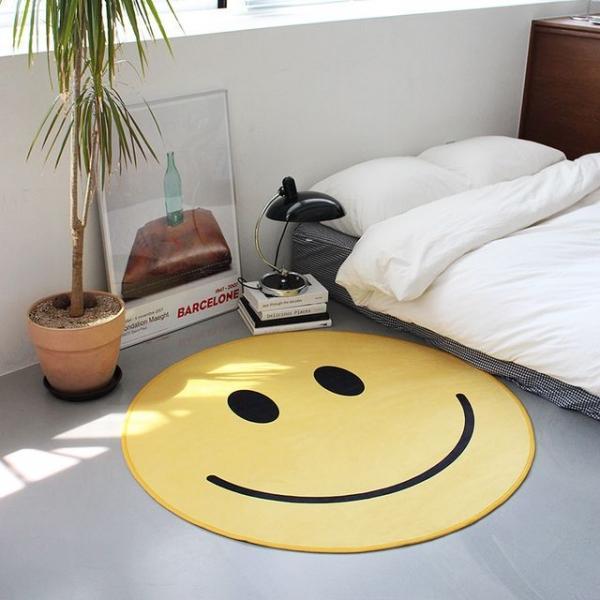 귀여운 스마일 극세사 원형 러그