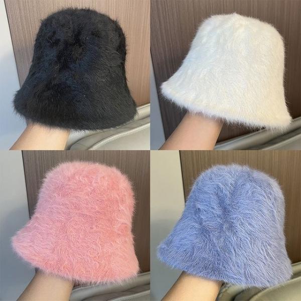 앙고라버킷햇 니트 모자 퍼 페도라 겨울 데일리 패션