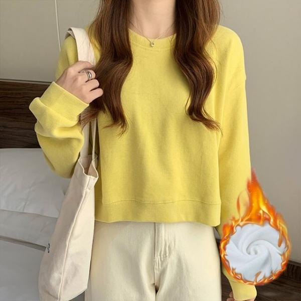 겨울 여자 기모 루즈핏 크롭 맨투맨 라운드티