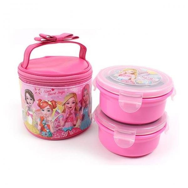 쥬쥬 가방 2단 원형 스텐 도시락세트 캐릭터 도시락통