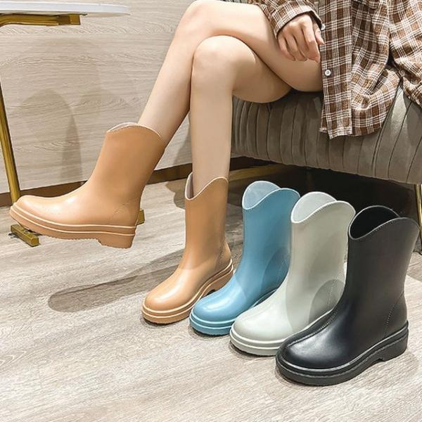 여성 4컬러 유광 심플 미들 부츠 패션장화 장마철