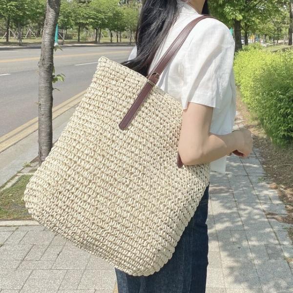 프리미엄 버클 여름 라탄 왕골 숄더 쇼퍼 백 가방