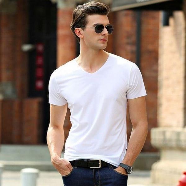 V넥 햄라인 남성 반팔티셔츠 여름 런닝 냉감 쿨티셔츠