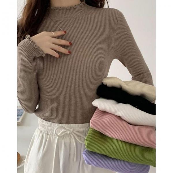 여성 여자 심플 튤립 골지 하프 목티 폴라티 니트티