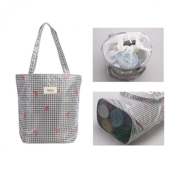 체크패턴 목욕가방 물빠짐 물놀이 세면백 수영가방