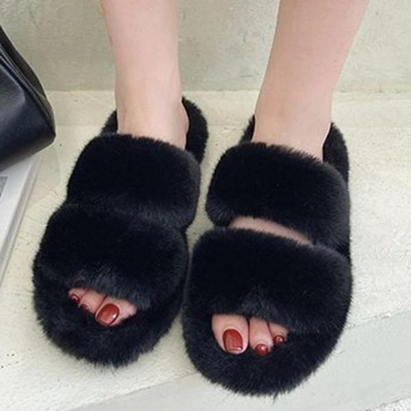 여성 털 슬리퍼 털 신발 여자 겨울 슬리퍼 두줄 7색