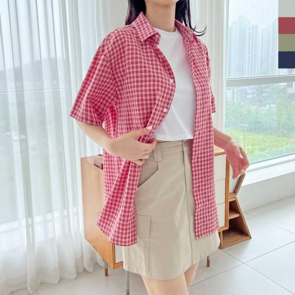 ACC SS1022W 여자 4색상 오버핏 시어서커 썸머 체크 반팔 남방 셔츠