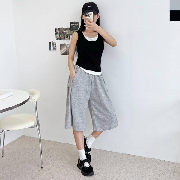 ACC SS1002W 여자 사이드 스냅 버뮤다 벌룬 와이드 반바지