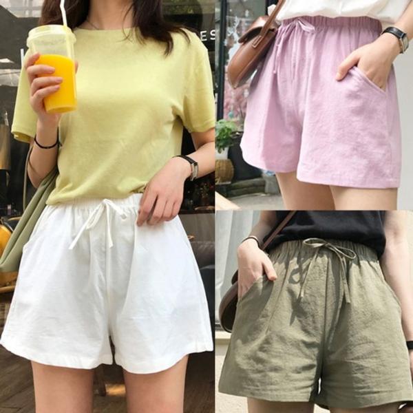 8컬러 데일리 린넨 밴딩 와이드 마반바지 여성 반바지