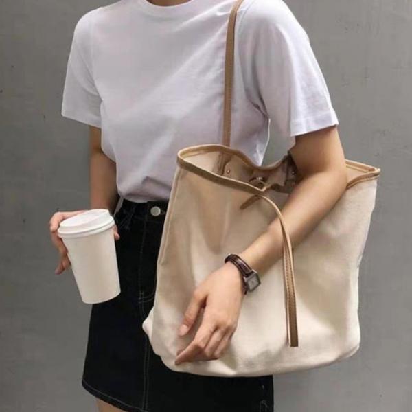 여성 캔버스 숄더가방 내부 포켓 데일리 에코백