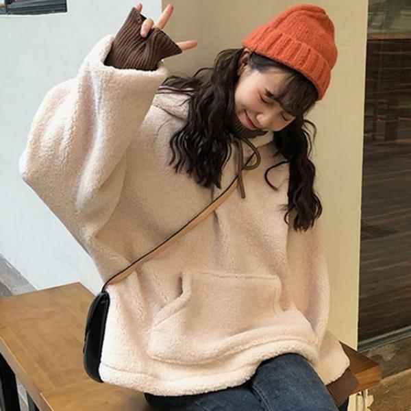 여성 양털 디자인 뽀글이 자켓 점퍼 후드티 오버핏