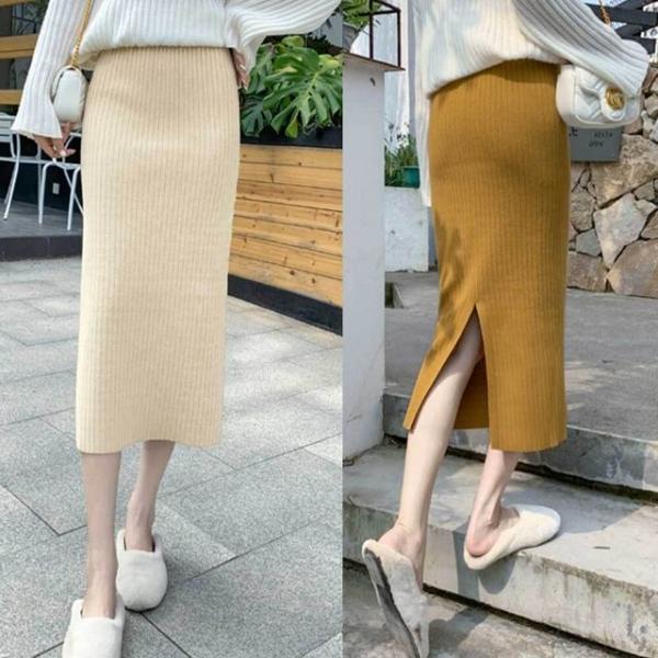 골지 롱스커트 여자 롱 치마 니트 스커트 h라인