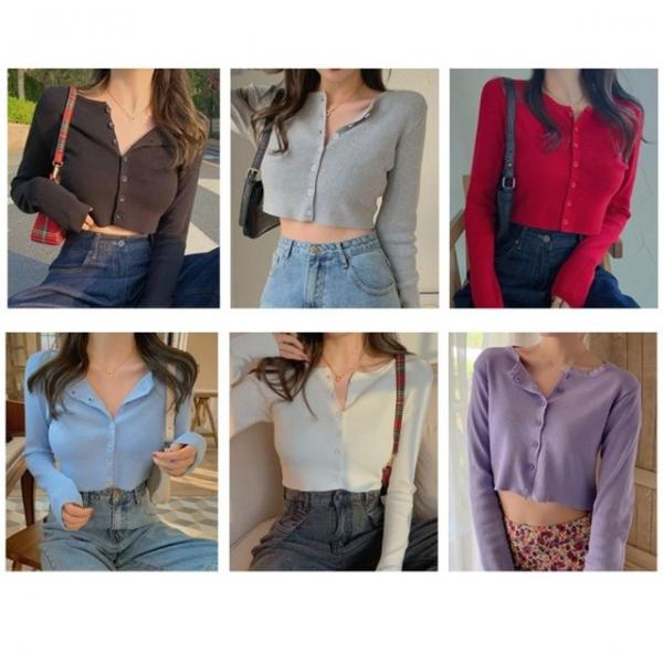 여성 쫀쫀한 신축성 숏 크롭 트렌디 가디건