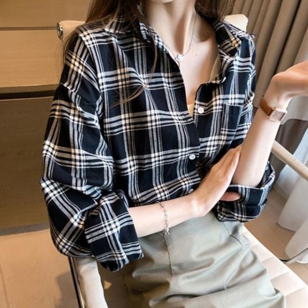 여성 데일리 체크 디자인 블라우스 셔츠 남방