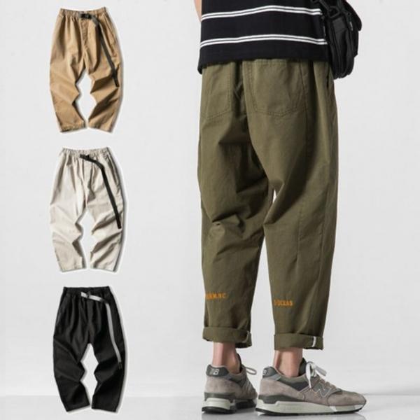 4컬러 남성크폽팬츠 통바지 와이드롤업팬츠 허리밴딩