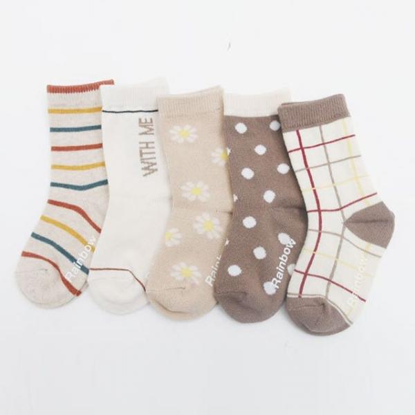 베이지 브라운 예쁜 양말 5족 장목 긴목 키즈 삭스