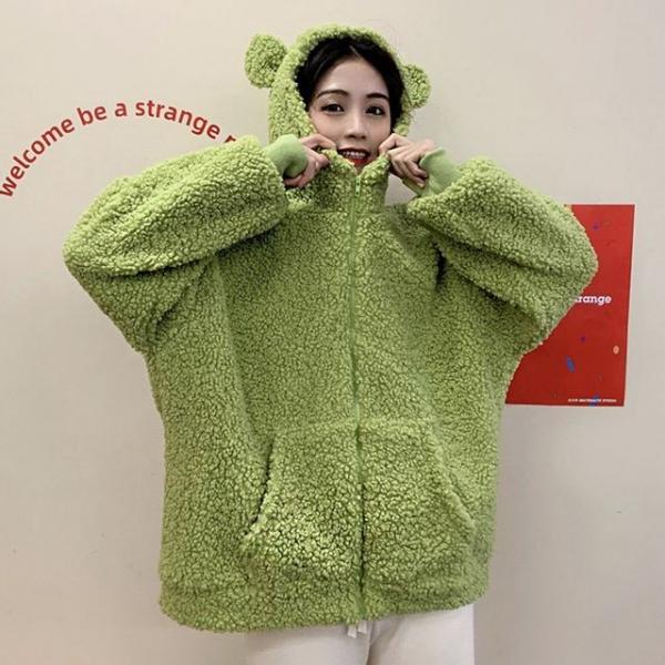 귀여운 여성 외출 스타일 후리스 뽀글이 점퍼