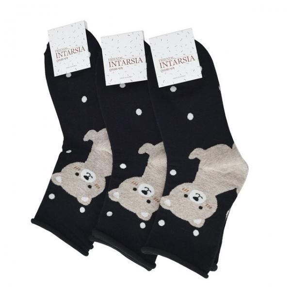 여성용 겨울양말 강아지 중목양말(검정 3족)