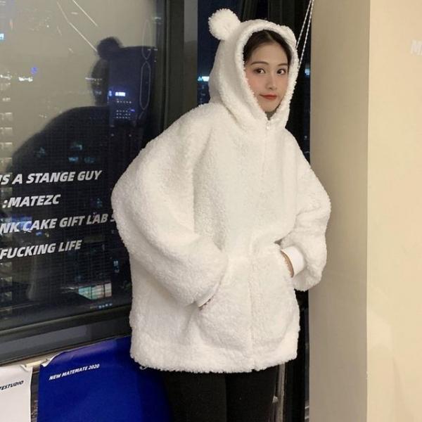 여성 귀여운 곰돌이 후드 후리스 뽀글이 점퍼