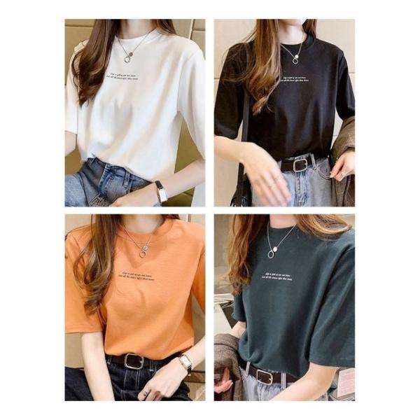 기본 여자 여름 시원한 라운드 레터링 반팔 티셔츠